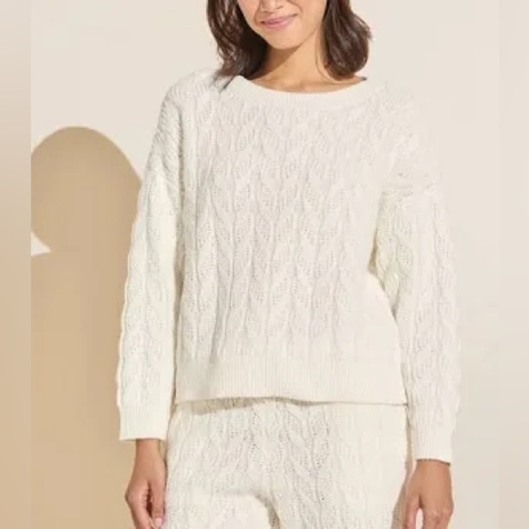 Eberjey Cream Cable Knit Cotton Blend Sweater Size Small - Picture 2 of 6
